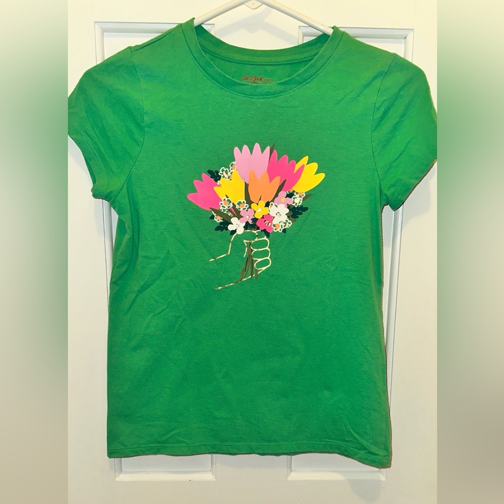 Cat & Jack Kelly Green Tulips Spring flowers outfit set sz 10/12 LOT EUC sz 10
